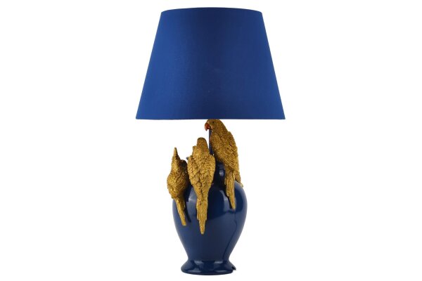 Nachttischlampe Blau Gold 55 cm in E27 Handarbeit Papageien