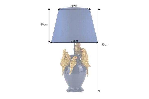 Nachttischlampe Blau Gold 55 cm in E27 Handarbeit Papageien