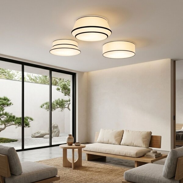 Deckenlampe Pergament Weiß E27 3-flammig B:60 cm Modern
