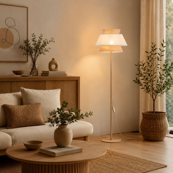 Stehleuchte Beige Natur Grau Modern E27 151 cm blendarm