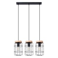 Industrial Hängelampe Holz Metall E27 3-flammig 60 cm