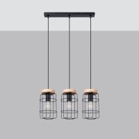 Industrial Hängelampe Holz Metall E27 3-flammig 60 cm