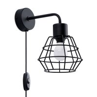 Wandlampe mit Schalter Schwarz Kabel E14 H:23 cm Draht