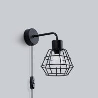 Wandlampe mit Schalter Schwarz Kabel E14 H:23 cm Draht