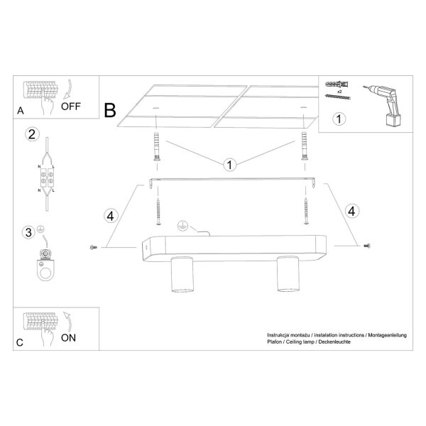 Deckenlampe Beton Grau Industrie E27 2-flammig L:35 cm