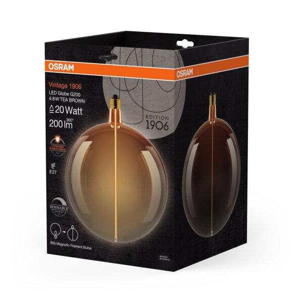 LED Leuchtmittel rund Ø 20cm Glas Braun E27 1800K 200lm OSRAM