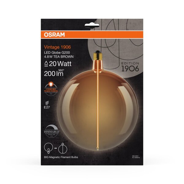 LED Leuchtmittel rund Ø 20cm Glas Braun E27 1800K 200lm OSRAM