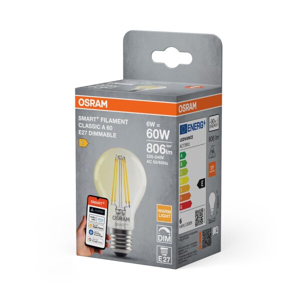 LED Leuchtmittel Glas E27 Ø 6cm Smart Dimmer 2700K 806lm OSRAM