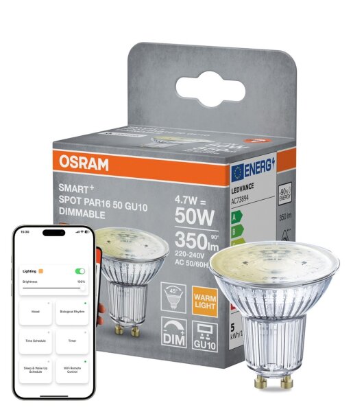 LED Leuchtmittel GU10 Smart Dimmbar via App 2700K 350lm OSRAM