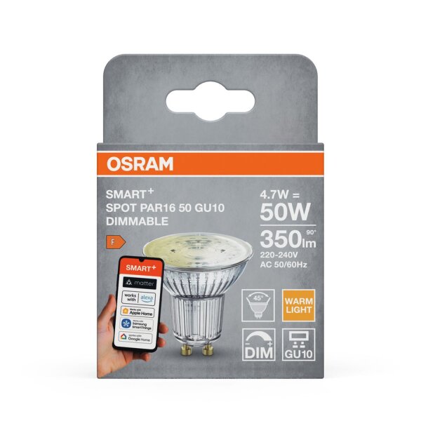 LED Leuchtmittel GU10 Smart Dimmbar via App 2700K 350lm OSRAM