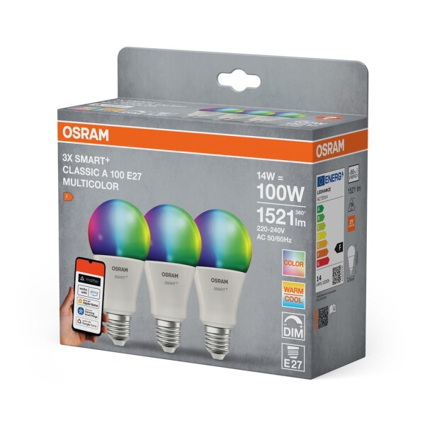 LED Leuchtmittel Smart RGB CCT Dimmbar E27 3er Set OSRAM
