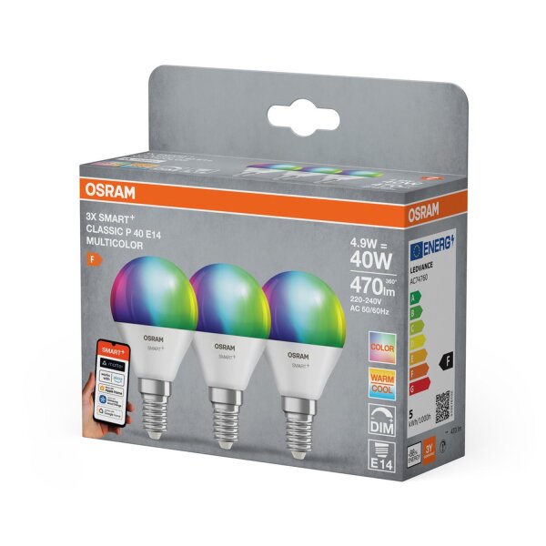 LED Leuchtmittel Smart 3er Set E14 RGB CCT 470 lm OSRAM