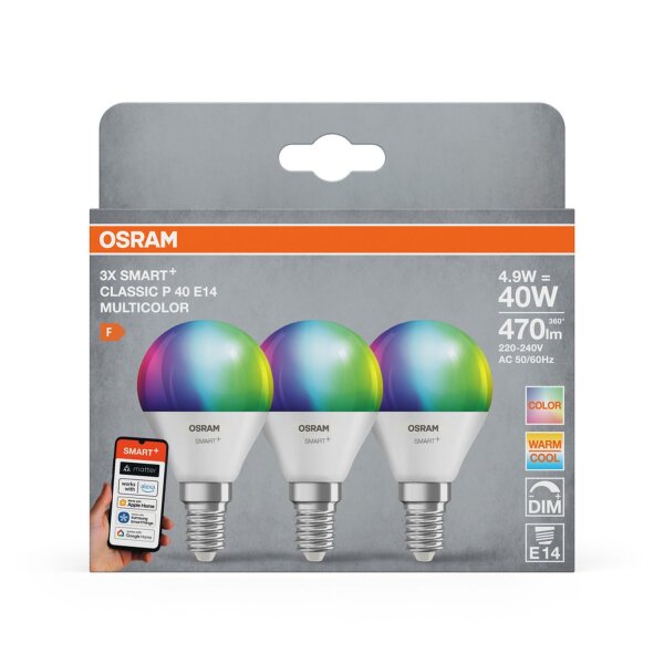 LED Leuchtmittel Smart 3er Set E14 RGB CCT 470 lm OSRAM