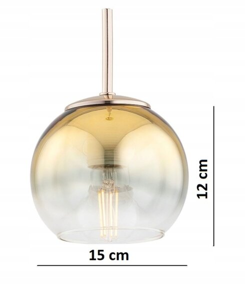Pendelleuchte Glas Metall Gold E27 Ø15 cm Modern Leuchte