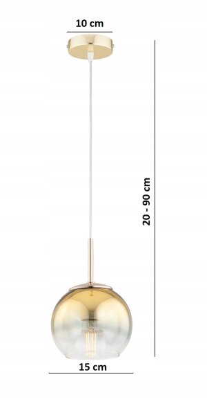 Pendelleuchte Glas Metall Gold E27 Ø15 cm Modern Leuchte