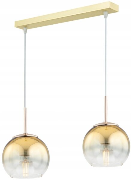 Pendelleuchte 2-flammig Glas Metall Gold E27 L:40 cm Leuchte