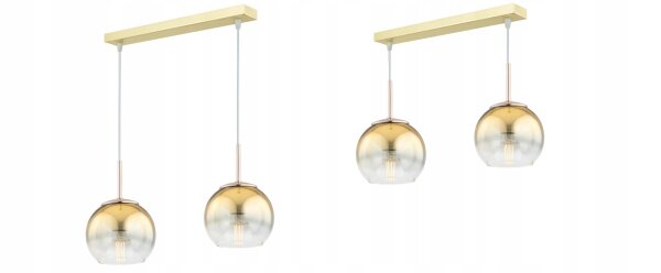 Pendelleuchte 2-flammig Glas Metall Gold E27 L:40 cm Leuchte