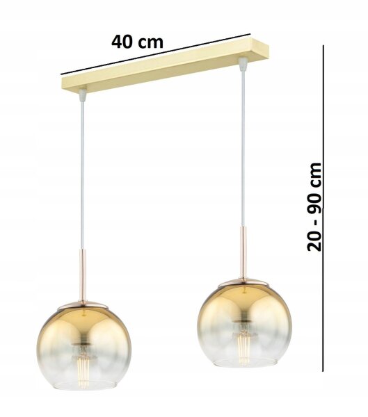 Pendelleuchte 2-flammig Glas Metall Gold E27 L:40 cm Leuchte