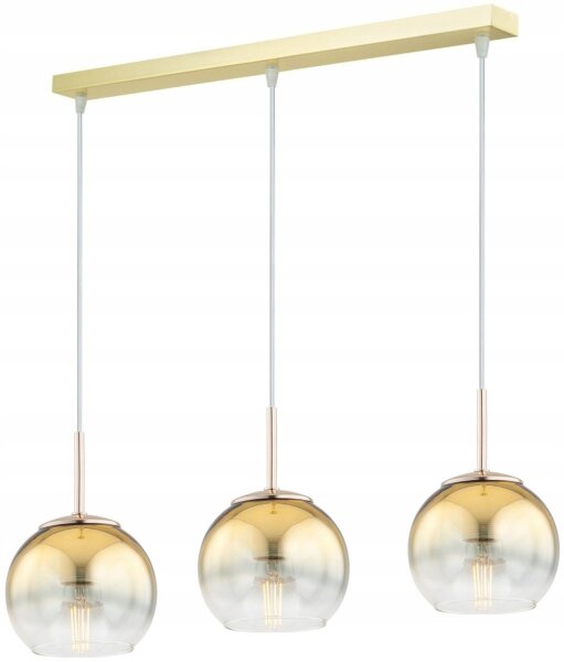 Pendelleuchte 3-flammig Metall Glas Gold E27 L:60 cm Leuchte