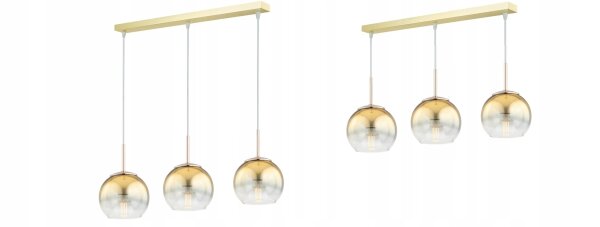 Pendelleuchte 3-flammig Metall Glas Gold E27 L:60 cm Leuchte
