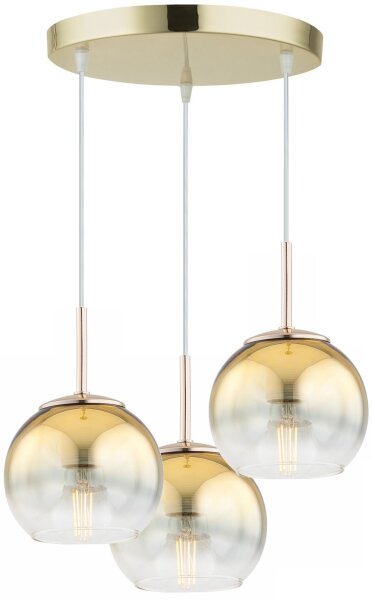 Pendelleuchte 3-flammig Metall Glas Gold E27 L:30 cm Leuchte