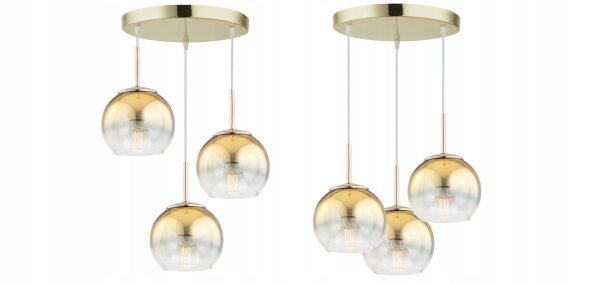 Pendelleuchte 3-flammig Metall Glas Gold E27 L:30 cm Leuchte