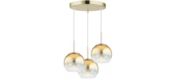 Pendelleuchte 3-flammig Metall Glas Gold E27 L:30 cm Leuchte