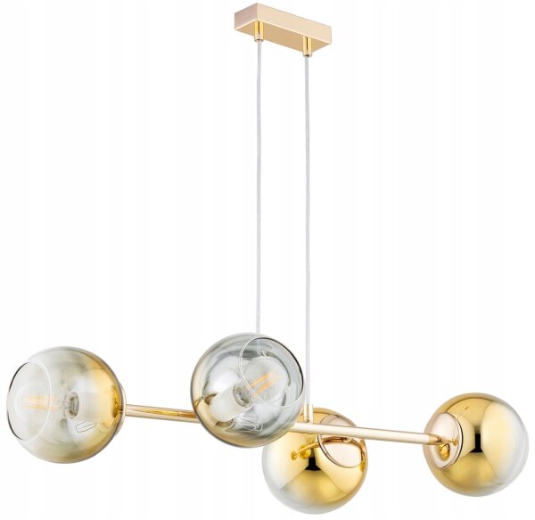 Pendelleuchte 4-flammig Glas Metall Gold E27 L:75 cm Leuchte