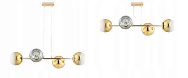 Pendelleuchte 4-flammig Glas Metall Gold E27 L:75 cm Leuchte