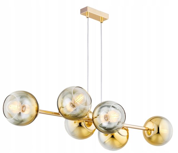 Pendelleuchte 6-flammig Glas Gold E27 L:90 cm Modern Leuchte