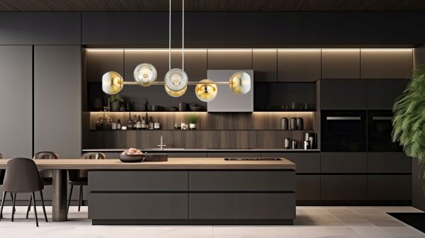 Pendelleuchte 6-flammig Glas Gold E27 L:90 cm Modern Leuchte