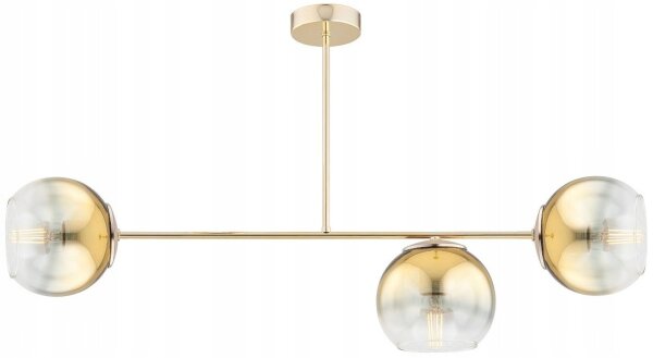 Deckenleuchte 3-flammig Glas Metall Gold E27 L:80 cm Leuchte