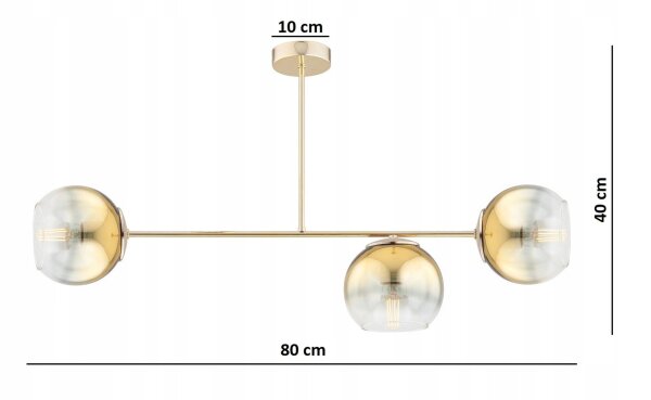 Deckenleuchte 3-flammig Glas Metall Gold E27 L:80 cm Leuchte