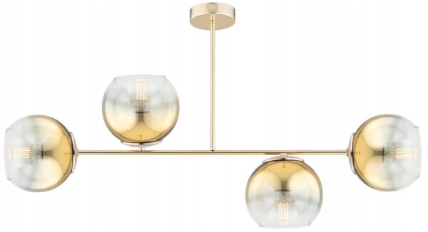 Deckenleuchte 4-flammig Glas Metall Gold E27 L:80 cm Leuchte