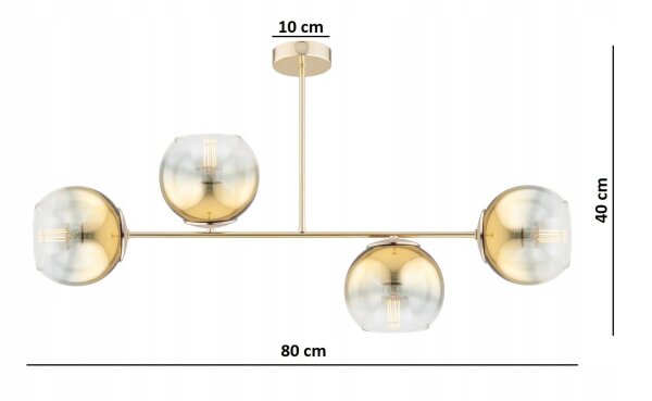 Deckenleuchte 4-flammig Glas Metall Gold E27 L:80 cm Leuchte
