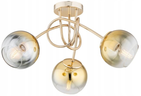 Deckenleuchte 3-flammig Glas Gold E27 B:50 cm blendarm Leuchte