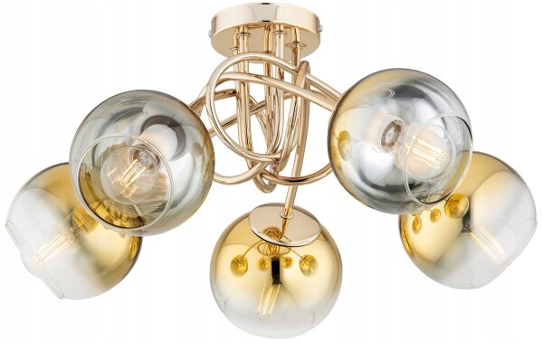Deckenleuchte 5-flammig Glas Metall Gold E27 B:50 cm Leuchte