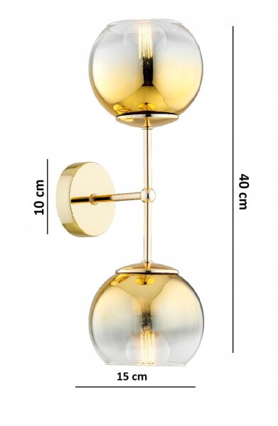 Wandleuchte Up Down 2-flammig Glas Gold E27 H:40 cm Leuchte
