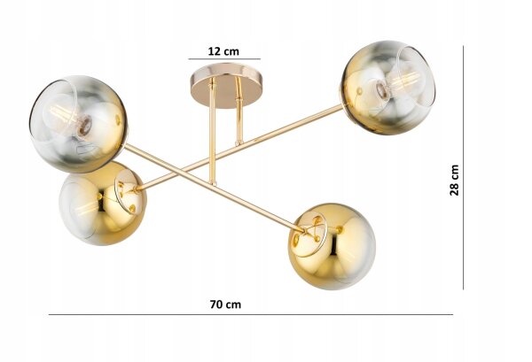 Deckenleuchte 4-flammig Glas Gold E27 L:70 cm blendarm Leuchte