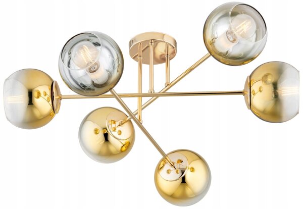 Deckenleuchte 6-flammig Glas Gold E27 L:70 cm blendarm Leuchte