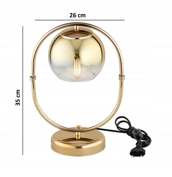 Tischleuchte Glas Gold E27 H:35 cm Modern dekorativ Leuchte