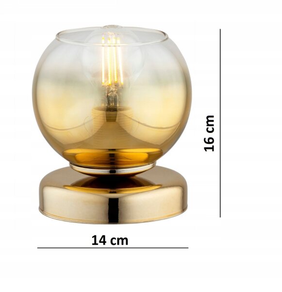 Tischleuchte Glas Gold E27 H:16 cm Modern wohnlich Leuchte