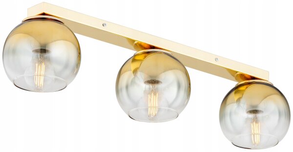 Deckenleuchte 3-flammig Glas Metall Gold E27 L:60 cm Leuchte