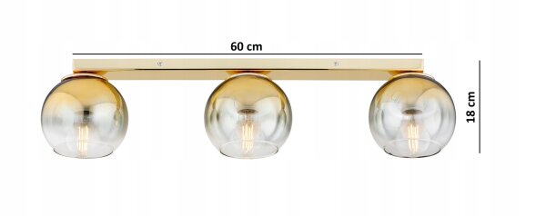 Deckenleuchte 3-flammig Glas Metall Gold E27 L:60 cm Leuchte