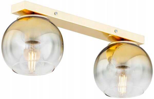 Deckenleuchte 2-flammig Glas Metall Gold E27 L:60 cm Leuchte