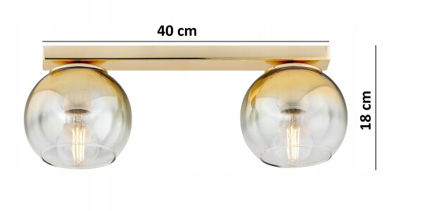 Deckenleuchte 2-flammig Glas Metall Gold E27 L:60 cm Leuchte