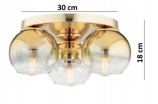 Deckenleuchte 3-flammig Glas Gold E27 B:30 cm Modern Leuchte