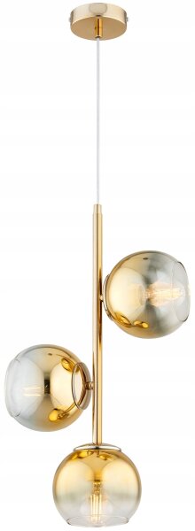 Pendelleuchte 3-flammig Glas Metall Gold E27 B:30 cm Leuchte