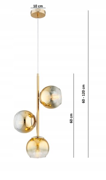 Pendelleuchte 3-flammig Glas Metall Gold E27 B:30 cm Leuchte