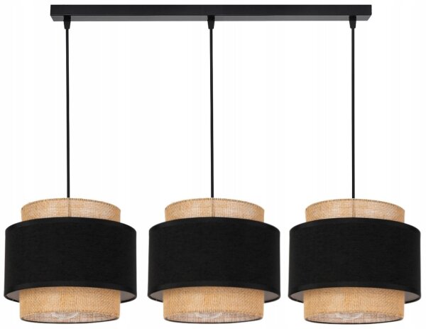 Pendelleuchte 3-flammig Stoff Schwarz Beige E27 Modern Leuchte